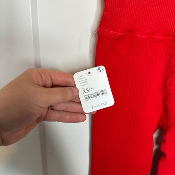 NWT Free People Movement Free Throw Red Ribbed Knit High Rise Leggings Size XS/S - Picture 3 of 6